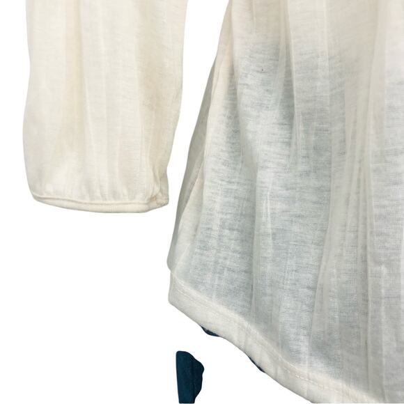 Cream Crochet Trim Henley Style Pop Over Top Scoop Neck Button Trim Loose fit - Picture 5 of 16